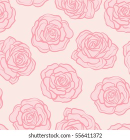 Rose flower seamless pattern. Pink roses on pink background. Stock vector.

