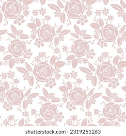 Rose flower seamless pattern for textile design, monochrome background