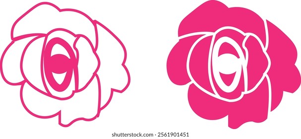 Rose flower set of blooming plant. Garden rose isolated icon of pink petal for romantic floral decoration, wedding bouquet and valentine greeting card flat and line vector collection.