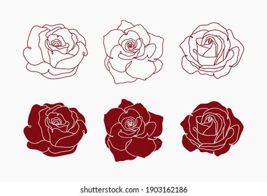 Rose flower set  Continuous drawing  Line art concept design  Hand  drawn vector illustration 