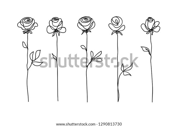 Rose Flower Set Continuous Drawing Line Stock Vector (Royalty Free ...