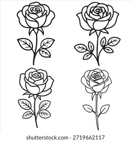 Dibujo de línea de Vector de ilustración de conjunto de flores de rosa