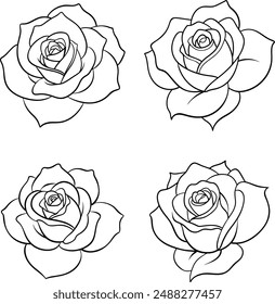 Rose flower set line one art isolated vector illustration