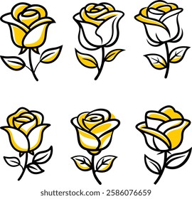 Rose flower set silhouette vector line art white background