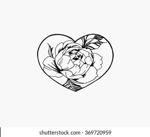 Rose flower in the shape of a heart vector. Rose flower in the shape of a heart picture handmade. Rose flower in the shape of valentine hearts .