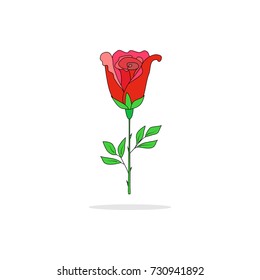 Rose flower sign. Color illustration beautiful flower on white background. Colorful template for prints, textiles, card, label. Isolated graphic element. Design element. Flat vector illustration