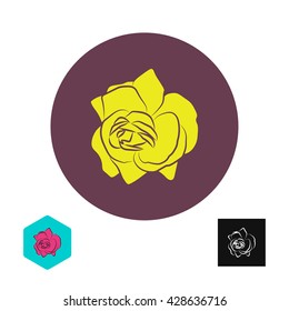 Rose flower sign in flat style for a web, the press, icons, a badge, an emblem and other purposes. Vector illustration.