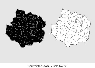 Rose flower silhouette image. Icons, symbol, graphic black color isolated on white background. Logo, wallpaper..