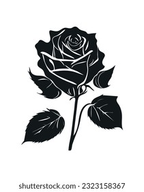 Rose flower silhouette isolate vector drawing.Floral beautiful wedding element.Black stencil tattoo design.Decor.Decoration.Vinyl wall sticker decal.Plotter laser cutting.Beauty salon logo.DIY cut 