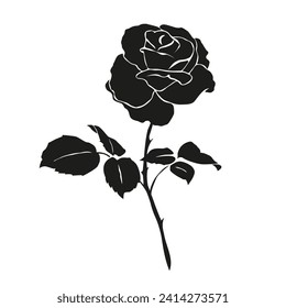 Rose flower silhouette isolated on white background, vector floral illustration