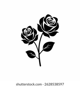 Rose flower silhouette on white background
