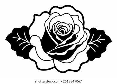 A rose flower silhouette vector on a white background captures the timeless elegance and symbolism of the rose in a simple yet striking form. In this design, the intricate details of the rose — such a