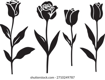 Conjunto de vetor de silhueta de flor rosa