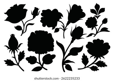 
Silhuetas de flores de rosa definir ilustração vetorial sobre fundo branco