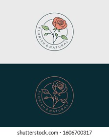 Rose flower simple badge logo design