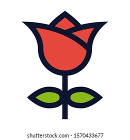 Rose Flower. Simple Vector Color Icon.