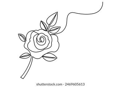 Flor de rosa arte de una sola línea, dibujo continuo de una línea de Arte vectorial de contorno aislado fondo blanco negro 