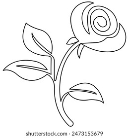 Rose flower  single line art, continuous one line drawing of  Isolated outline vector art