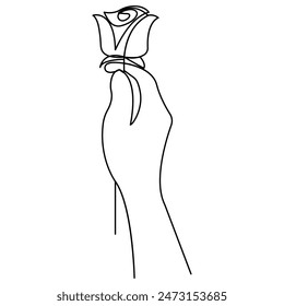 Rose flower  single line art, continuous one line drawing of  Isolated outline vector art