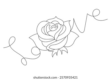 Rose flower single line art and design isolated outline minimalist outline vector icon 
