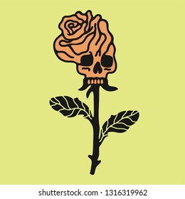 Rose flower skull skeleton color