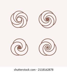 Rose flower with spiral element. Set of 4 geometric shape. Modern linear design print.  Modern abstract linear compositions and graphic design elements.