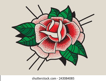 Rose flower. Tattoo dot work style.