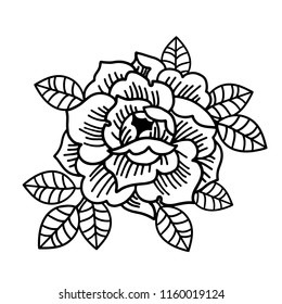 Rose flower. Tattoo, mystic symbol. Boho print, poster, t-shirt. textiles. Vector illustration art. Vintage engraving. Vintage style. Traditional art tattoos. Blackwork.