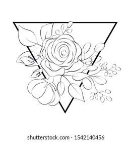 Rose flower in a triangle in the style of line art. Vector illustration.
