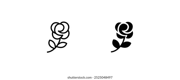 rose flower, Valentines Day, international women's or mother's day, beauty cosmetic salon, luxury beauty, floral icon symbol logo illustration,editable stroke, flat design style isolated on white