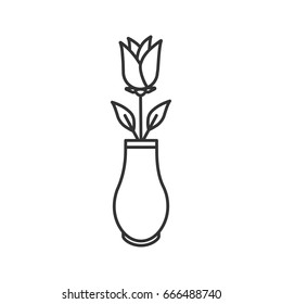 Rose flower in vase linear icon. Blooming plant  thin line illustration. Decorative flower contour symbol. Vector isolated outline drawing