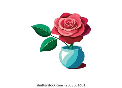 Rose flower with vase vector art illustration