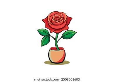 Rose flower with vase vector art illustration