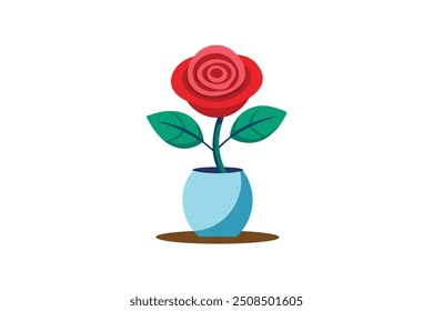Rose flower with vase vector art illustration