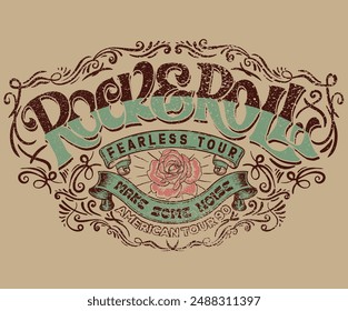 Diseño de arte de Vector de flores de rosa para camiseta y otros. Diseño de impresión gráfica de Rock y rollo para prendas de vestir, pegatinas, carteles y fondo. Gira de música sin miedo. Haz algo de ruido.