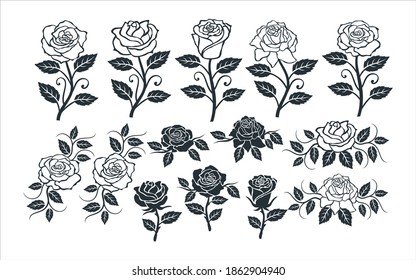 rose flower vector graphic design template set for sticker, decoration, cutting and print file