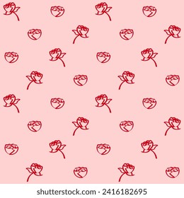 Rose Flower - Vector Hand Drawn Seamless Pattern