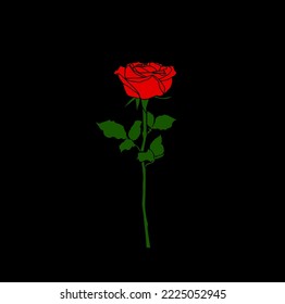 Rose flower vector icon on black background. Red Rose icon.