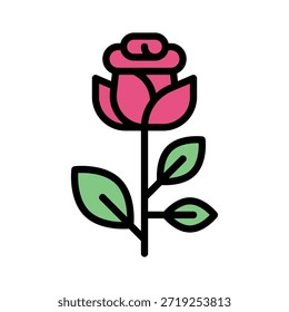 Rose Flower Vector Illustration, Filled Style Icon.