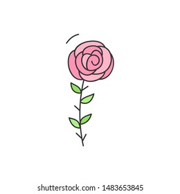 Rose flower vector illustration. Hand drawn isolated, outlined icon, sticker.