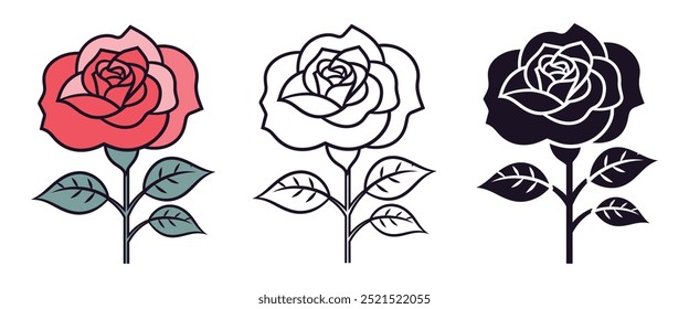 Rose flower vector illustration, outline, silhouette on white background