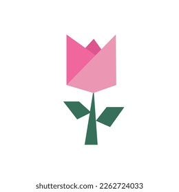 Rose flower vector illustration with paper folding effect, origami effect, plant flat design.