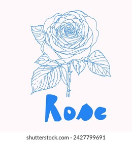 Ilustración vectorial de flor de rosa. Diseño de póster. Clipart floral. Arte botánico. Dibujo artístico de color vibrante azul moderno. 