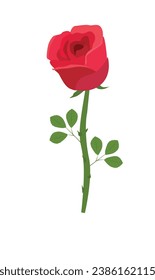 Rose flower vector illustration.  Red rose vector. Love flower. Floral clip art. Nature concept. Flowers and plants. Flat vector in cartoon style isolated on white background.