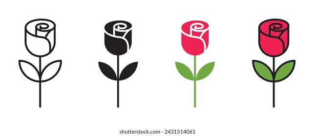 Rosenblume Vektor Illustration Set. Rose Petal Bloom Kamelien Zeichen Geeignet für Apps und Websites UI Design Style.