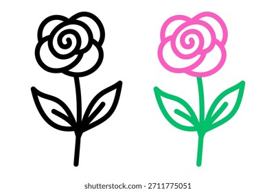 Ilustración del icono de la línea del Vector de la flor de Rose, logotipo sólido, pictograma. Aislado negro y colorido contorno botánico. Silueta de la flor.