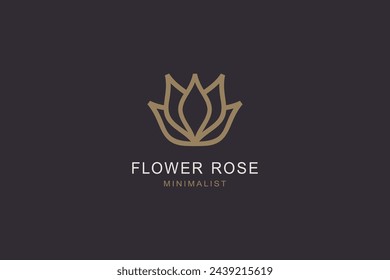 Diseño del logotipo del vector de la flor de rosa estilo lineal simple. Marca de belleza para cosmetología estética y medicina.	

