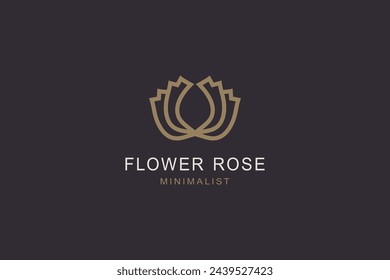 Diseño del logotipo del vector de la flor de rosa estilo lineal simple. Marca de belleza para cosmetología estética y medicina.