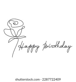 Afiche del vector de flores de rosa con texto Feliz cumpleaños. Grabado a mano y dibujo floral. Una frase continua, cita, eslogan. Diseño para impresión, banner, afiche, tarjeta de felicitación, postal.