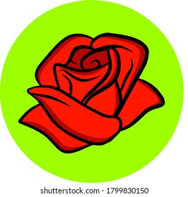 vector de flor de rosa. con color rojo y fondo de círculo verde.